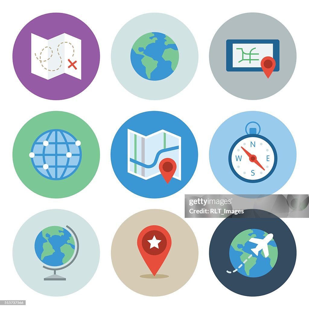Globe & Map Icons — Circle Series