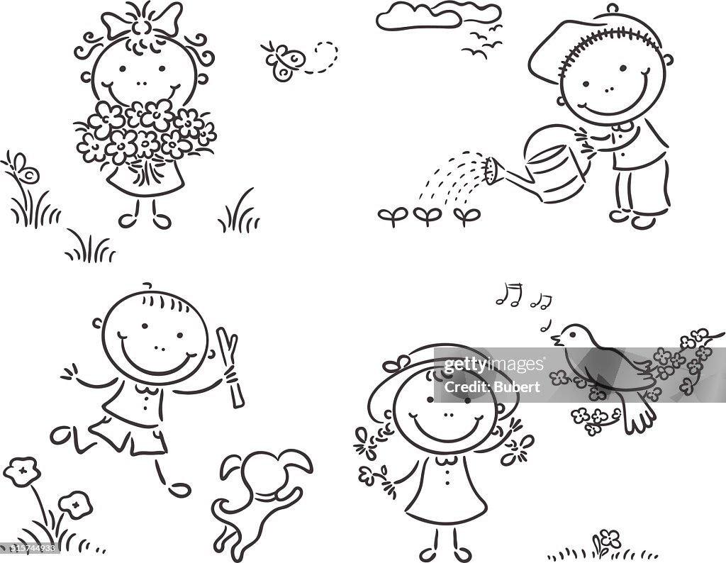 Vector Graphics Spring Children Spring Kids High-Res Vector Graphic - Getty Images