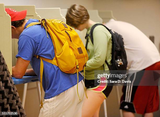 North Carolina State University students vote in the primaries at Pullen Community Center on March 15, 2016 in Raleigh, North Carolina. The North...