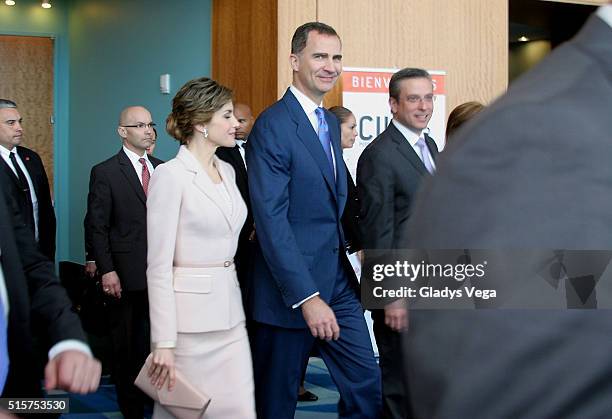 King Felipe VI of Spain and Queen Letizia of Spain arrive to the Inauguration of VII Congreso Internacional de la Lengua Espanola at Puerto Rico...