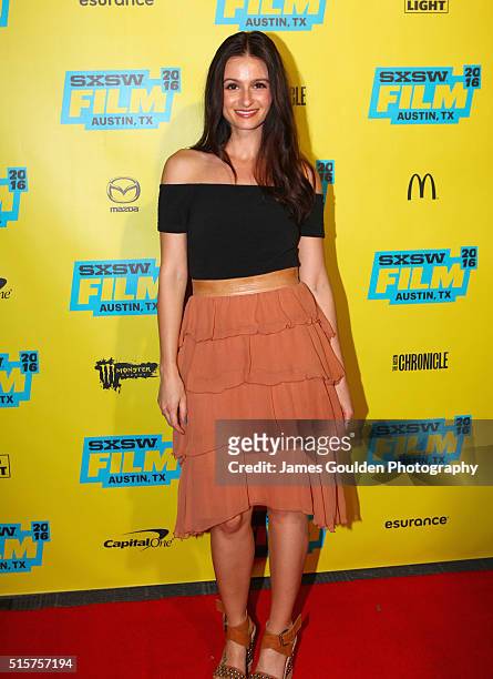 Actress Melanie Papalia attends the "You Me Her" premiere during the 2016 SXSW Music, Film + Interactive Festival at Vimeo on March 15, 2016 in...