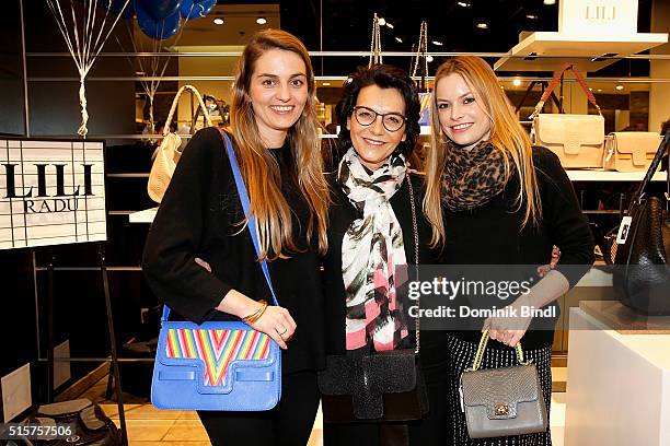 Lili Radu, Françoise Laval and Valerie Todenhoefer attend the Meet & Greet with Designer Lili Radu at Ludwig Beck on March 15, 2016 in Munich,...