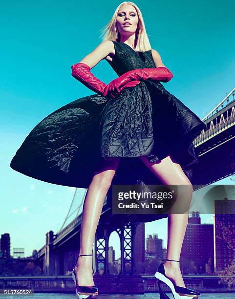 Model is photographed for a fashion editorial for Harpers Bazaar Singapore on May 5, 2014 in New York City. Cover Image.