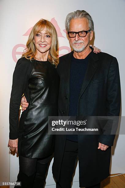 Sharon Maughan and Trevor Eve attend the launch of Evian's new flavoured range at Liberty on March 15, 2016 in London, England.