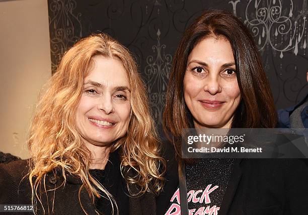 Maryam d'Abo and Gina Bellman attend the press night performance of "Not Moses" at The Arts Theatre on March 15, 2016 in London, England.