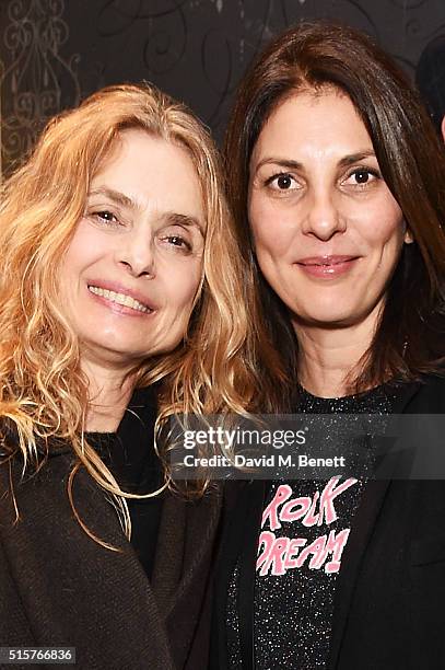 Maryam d'Abo and Gina Bellman attend the press night performance of "Not Moses" at The Arts Theatre on March 15, 2016 in London, England.