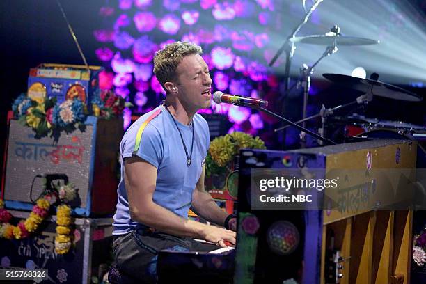 Episode 0433 -- Pictured: Chris Martin of musical guest Coldplay performs on March 15, 2016 --