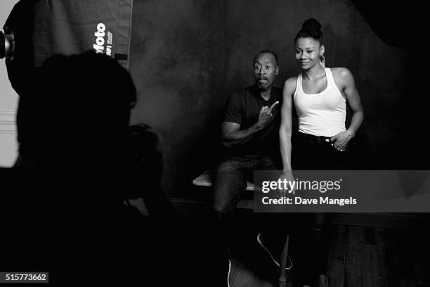 Actors Don Cheadle and Emayatzy Corinealdi of 'Miles Ahead' are seen behind the scenes in the Getty Images SXSW Portrait Studio powered by Samsung on...