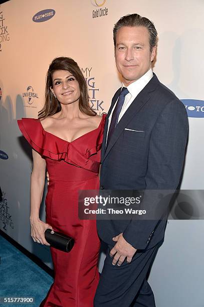 Actress and writer Nia Vardalos and actor John Corbett attend "My Big Fat Greek Wedding 2" New York Premiere at AMC Loews Lincoln Square 13 theater...