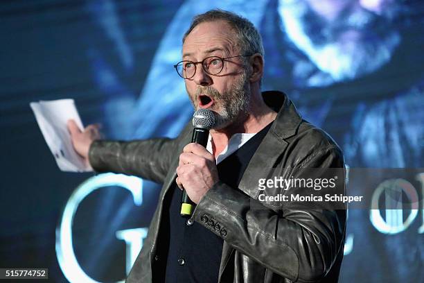 Actor Liam Cunningham speaks at the "Game of Thrones: The Complete Fifth Season" DVD/Blu-ray Release - Fan Screening on March 15, 2016 in New York...