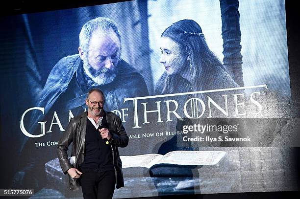 Actor Liam Cunningham speaks onstage during "Game of Thrones": The Complete Fifth Season DVD/Blu-Ray Fan Screening at Herald Square on March 15, 2016...