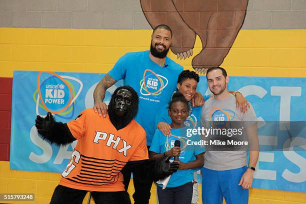 The Phoenix Suns Gorilla, NBA player Tyson Chandler, Kimberly Chandler, Matt Meyersohn U.S. Fund for UNICEF Managing Director, Sports and Kid Power...