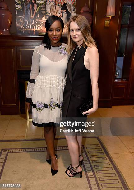 Actress Aja Naomi King and stylist Annabelle Harron attend The Hollywood Reporter and Jimmy Choo's Power Stylists Dinner at Sunset Tower on March 15,...