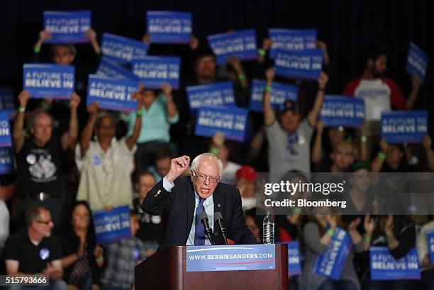 Senator Bernie Sanders, an independent from Vermont and 2016 Democratic presidential candidate, speaks during a campaign event in Phoenix, Arizona,...