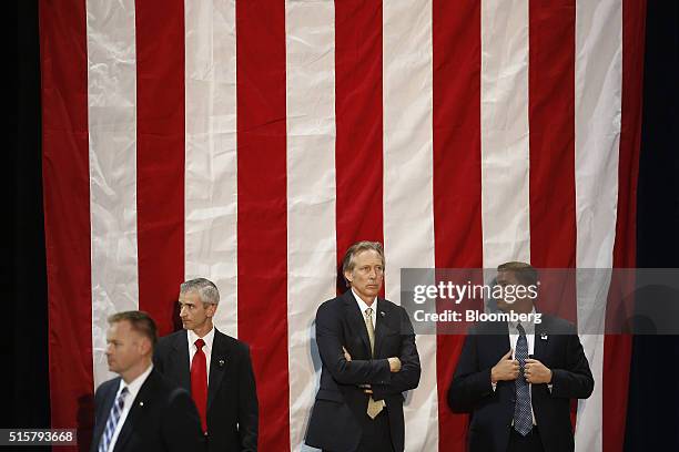 Secret Service Agents stand watch during a campaign event for Senator Bernie Sanders, an independent from Vermont and 2016 Democratic presidential...