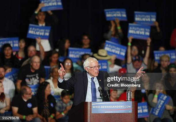 Senator Bernie Sanders, an independent from Vermont and 2016 Democratic presidential candidate, speaks during a campaign event in Phoenix, Arizona,...