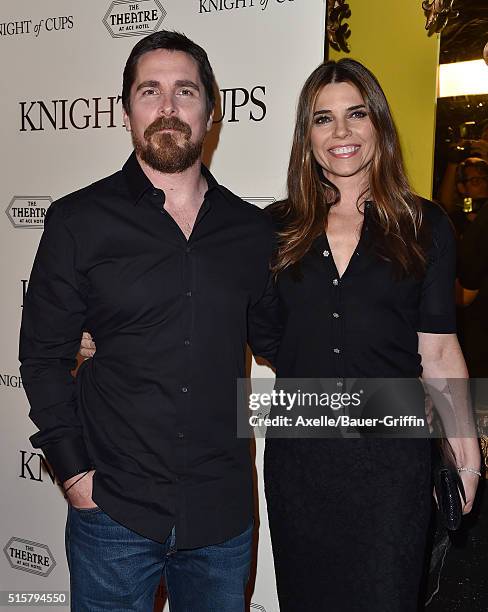 Actor Christian Bale and wife Sibi Blazic arrive at the premiere of Broad Green Pictures' 'Knight Of Cups' on March 1, 2016 in Los Angeles,...