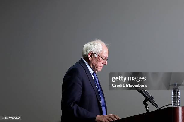 Senator Bernie Sanders, an independent from Vermont and 2016 Democratic presidential candidate, pauses while speaking during a campaign event in...