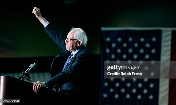 Democratic presidential candidate Sen. Bernie Sanders speaks to a crowd gathered at the Phoenix Convention Center during a campaign rally on March...