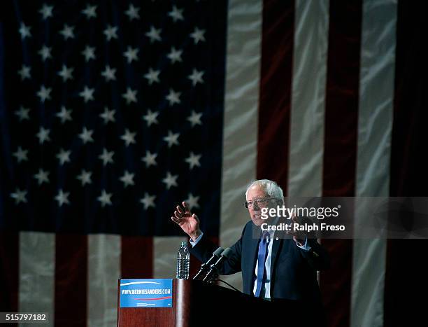 Democratic presidential candidate Sen. Bernie Sanders speaks to a crowd gathered at the Phoenix Convention Center during a campaign rally on March...