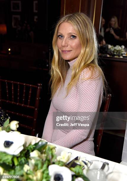 Actress Gwyneth Paltrow attends The Hollywood Reporter and Jimmy Choo's Power Stylists Dinner at Sunset Tower on March 15, 2016 in Los Angeles,...