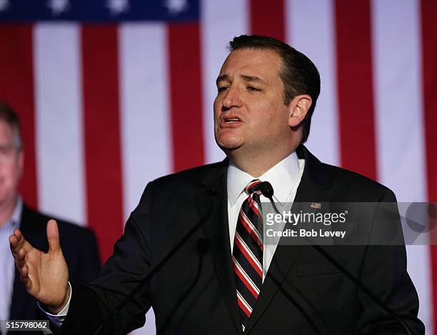 Republican presidential candidate Sen. Ted Cruz speaks at a watch party on March 15, 2016 in Houston, Texas. Cruz is in a tight race with Donald...