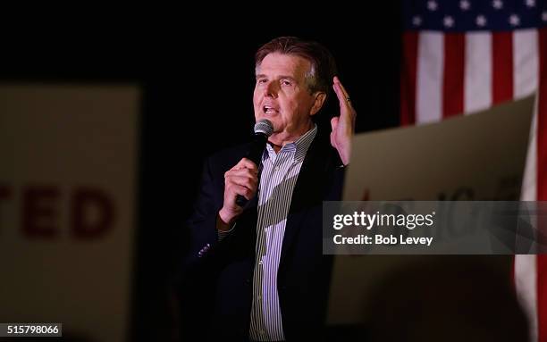 Texas Lt. Govenor Dan Patrick speaks at a watch party for Republican presidential candidate Sen. Ted Cruz on March 15, 2016 in Houston, Texas. Cruz...