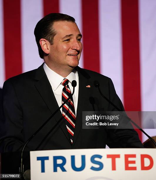 Republican presidential candidate Sen. Ted Cruz speaks at a watch party on March 15, 2016 in Houston, Texas. Cruz is in a tight race with Donald...