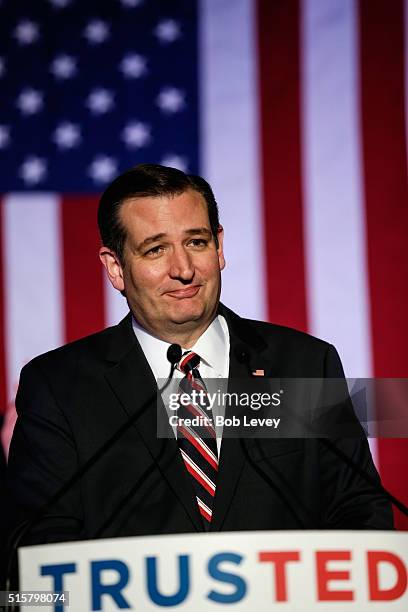 Republican presidential candidate Sen. Ted Cruz speaks at a watch party on March 15, 2016 in Houston, Texas. Cruz is in a tight race with Donald...