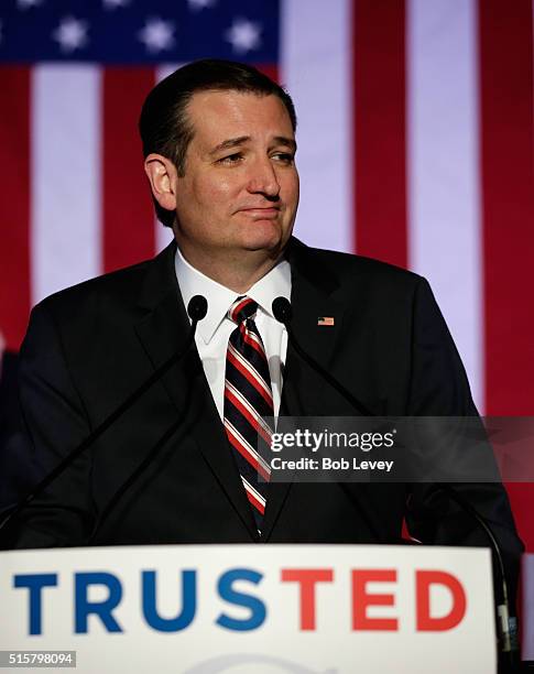 Republican presidential candidate Sen. Ted Cruz speaks at a watch party on March 15, 2016 in Houston, Texas. Cruz is in a tight race with Donald...