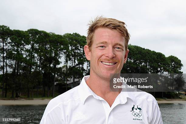 Daniel Bowker poses during the Australian Canoe/Kayak-Sprint 2016 Olympic Games Team Announcement at Mermaid Beach on March 16, 2016 on the Gold...