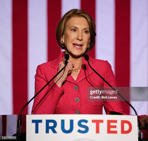 Carly Fiorina speaks at a watch party for Republican presidential candidate Sen. Ted Cruz on March 15, 2016 in Houston, Texas. Cruz is in a tight...