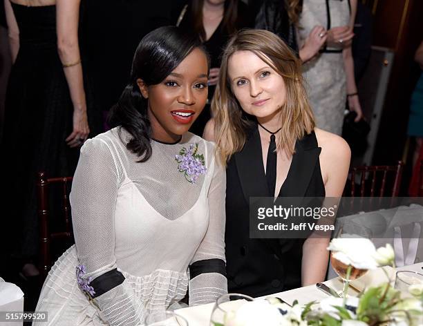 Actress Aja Naomi King and stylist Annabelle Harron attend The Hollywood Reporter and Jimmy Choo's Power Stylists Dinner at Sunset Tower on March 15,...
