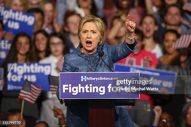 Hillary Clinton holds primary night event at Palm Beach County Convention Center on March 15, 2016 in West Palm Beach, Florida.