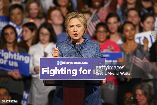 Hillary Clinton holds primary night event at Palm Beach County Convention Center on March 15, 2016 in West Palm Beach, Florida.