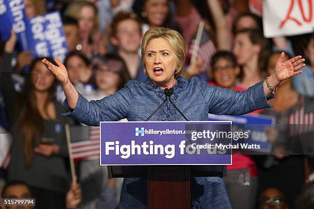 Hillary Clinton holds primary night event at Palm Beach County Convention Center on March 15, 2016 in West Palm Beach, Florida.