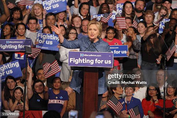 Hillary Clinton holds primary night event at Palm Beach County Convention Center on March 15, 2016 in West Palm Beach, Florida.