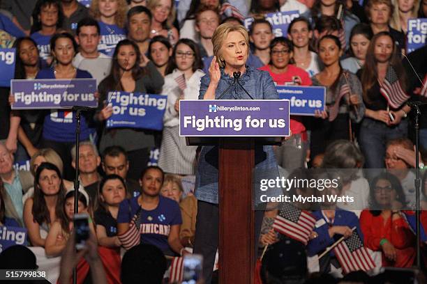 Hillary Clinton holds primary night event at Palm Beach County Convention Center on March 15, 2016 in West Palm Beach, Florida.