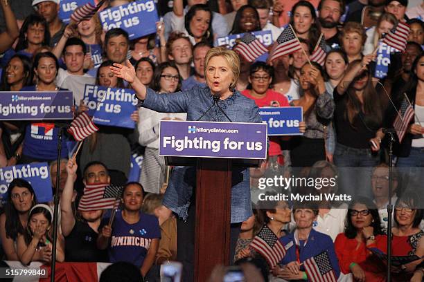 Hillary Clinton holds primary night event at Palm Beach County Convention Center on March 15, 2016 in West Palm Beach, Florida.