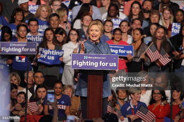 Hillary Clinton holds primary night event at Palm Beach County Convention Center on March 15, 2016 in West Palm Beach, Florida.