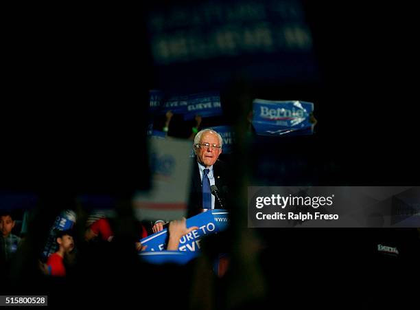 Democratic presidential candidate Sen. Bernie Sanders speaks to a crowd gathered at the Phoenix Convention Center during a campaign rally on March...