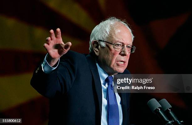 Democratic presidential candidate Sen. Bernie Sanders speaks to a crowd gathered at the Phoenix Convention Center during a campaign rally on March...