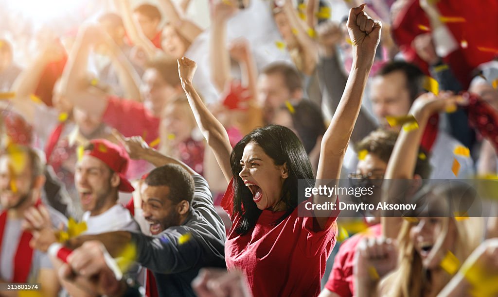 Sport fans: A girl shouting