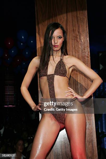 Model poses at Wyclef Jean's birthday party presented by sponsor Miami Boutique Hotels October 26, 2004 in New York City.