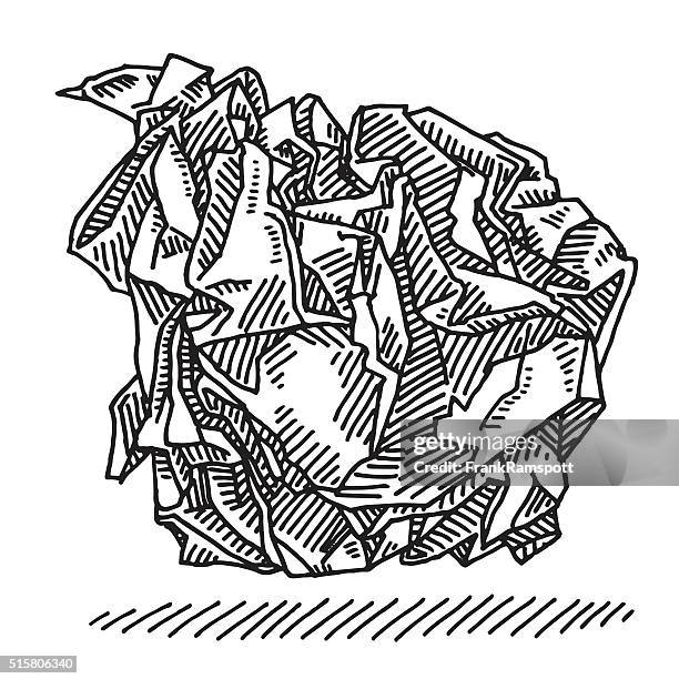 faltig papier ball zeichnung - zerknittertes papier stock-grafiken, -clipart, -cartoons und -symbole
