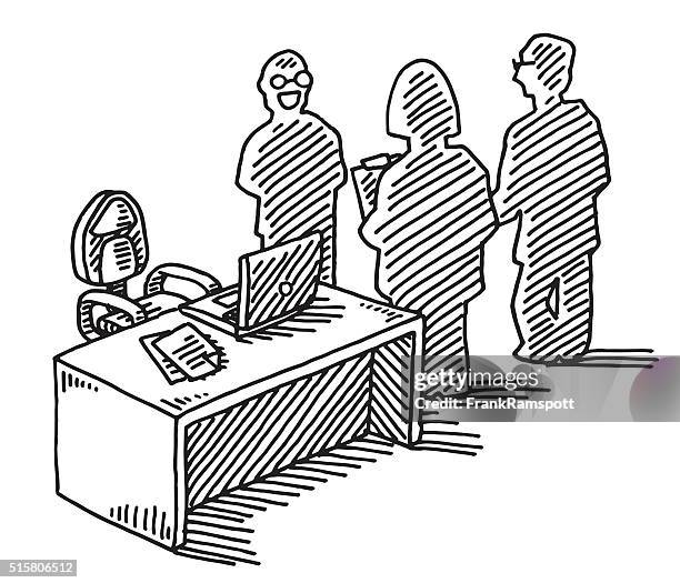 ilustrações de stock, clip art, desenhos animados e ícones de reunião da equipe escritório de desenho - business woman desk stand