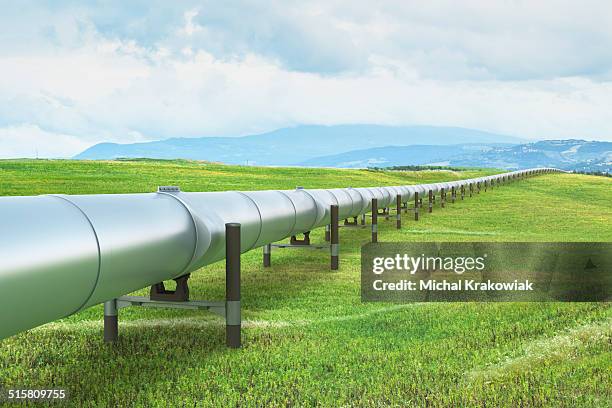 oil pipeline in green landscape - aardgas stockfoto's en -beelden