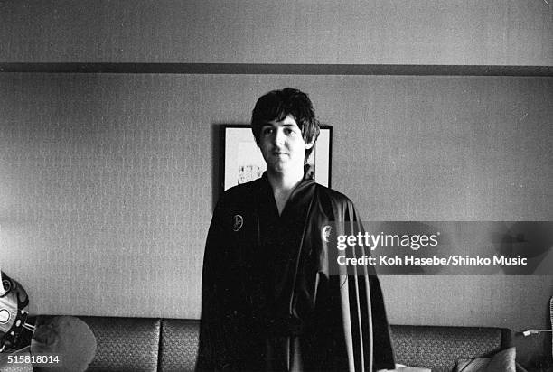 Paul McCartney of the Beatles, wearing a kimono during an interview for Japanese music magazine 'Music Life', Tokyo Hilton Hotel , Japan, July 2,...