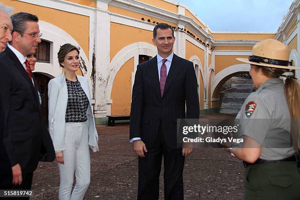 Governor of Puerto Rico, Alejandro Garcia Padilla, King Felipe VI and Queen Letizia of Spain visit Fort San Felipe del Morro on March 15, 2016 in San...