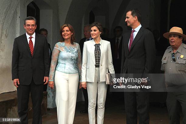 Governor of Puerto Rico, Alejandro Garcia Padilla, First Lady, Wilma Pastrana, King Felipe VI of Spain and Queen Letizia of Spain visit Fort of San...